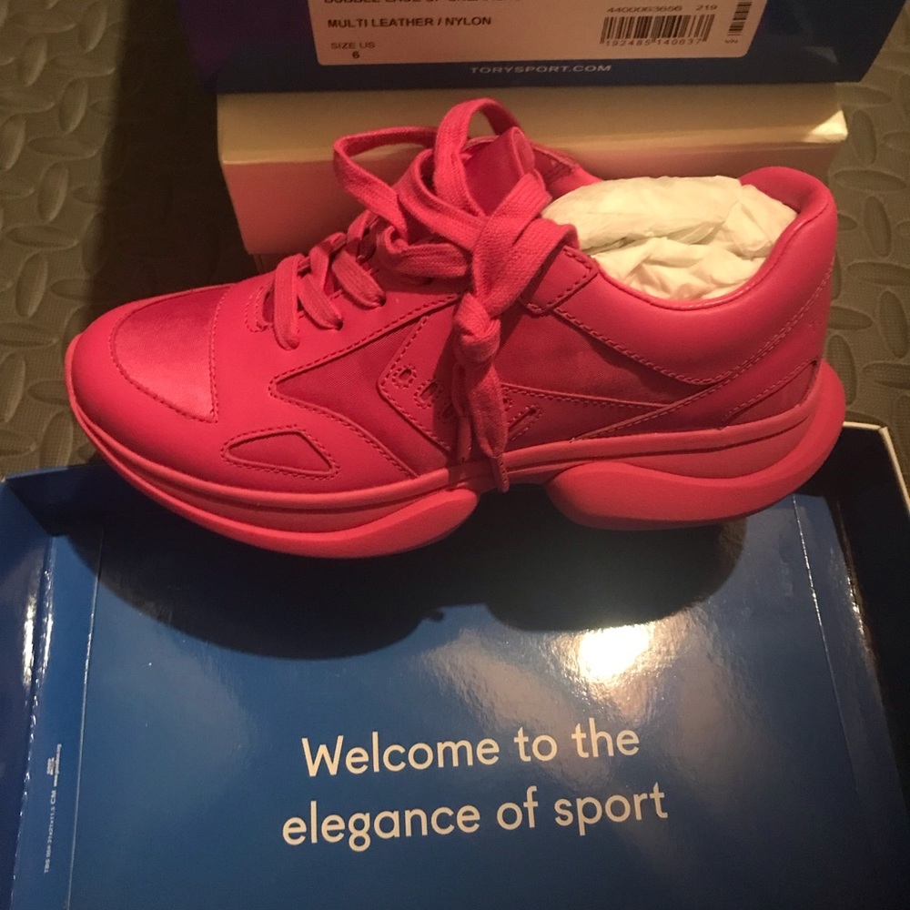 SOLD Tory Burch Pink lace up Bubble Sneakers. New in box. Unused